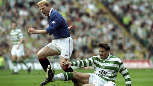 Classic action from the Scottish Premiership. Here, Rangers travel to Celtic Park in 1999, knowing a win against rivals Celtic would clinch the Scottish title.