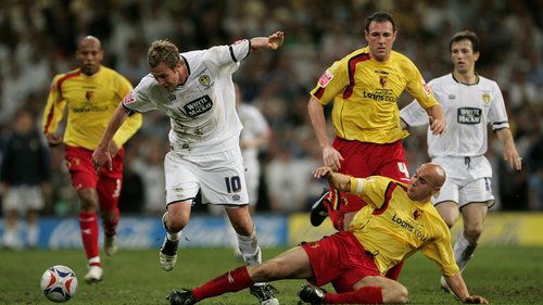 A look back at some classic Football League play-off finals from years gone by. Here, Leeds United take on Watford at the Millennium Stadium in the Championship play-off final in 2006.