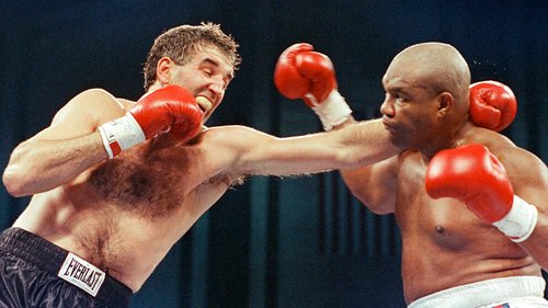 Watch the iconic crossroads battle between aging heavyweights George Foreman and Gerry Cooney in a billing known as 'The Preacher and The Puncher'.